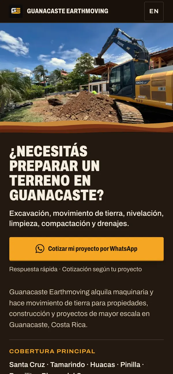 Guanacaste Earthmoving: Home, Spanish